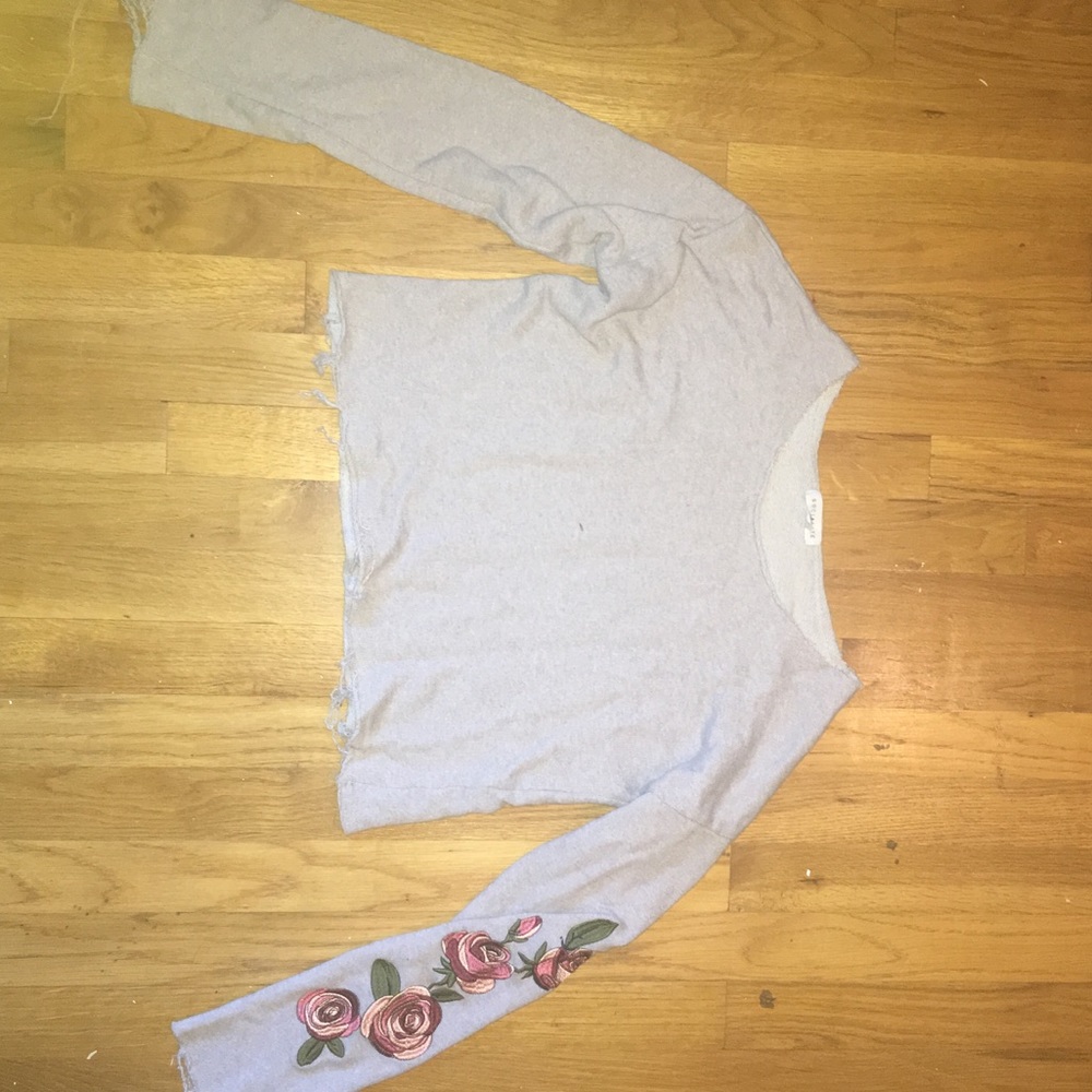 Pacsun Distressed Off the Shoulder Grey Long Sleev